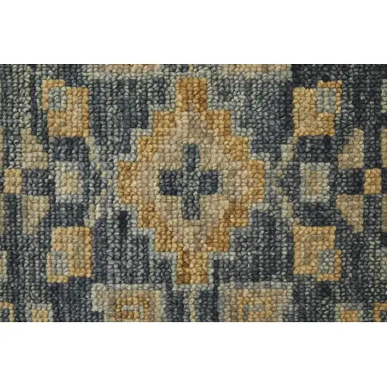 Blue Gray and Tan Wool Oriental Hand Knotted Area Rug With Fringe Photo 7