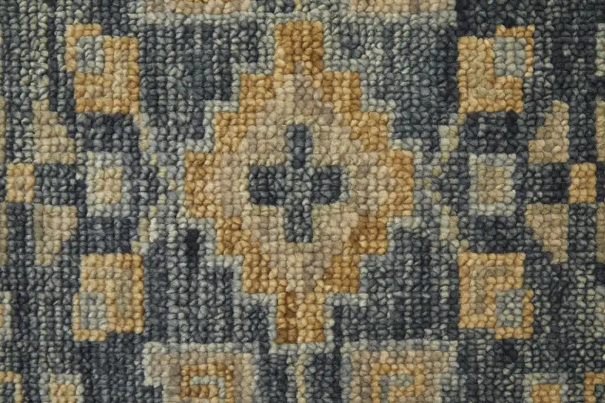Blue Gray and Tan Wool Oriental Hand Knotted Area Rug With Fringe Photo 7