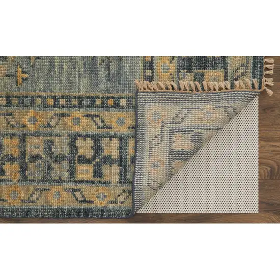 Blue Gray and Tan Wool Oriental Hand Knotted Area Rug With Fringe Photo 6