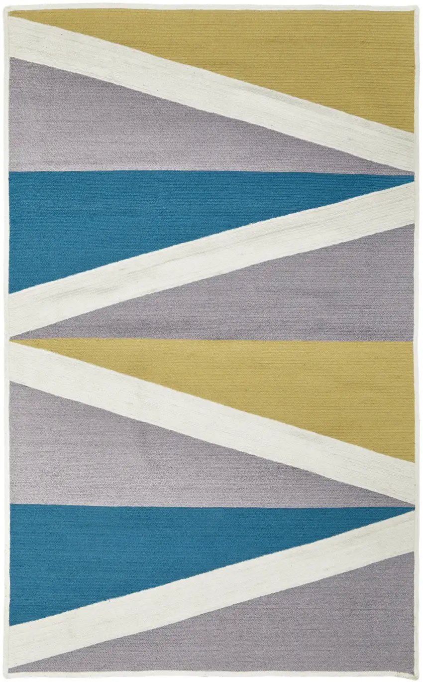 Blue Gray and Yellow Geometric Power Loom Area Rug Photo 2
