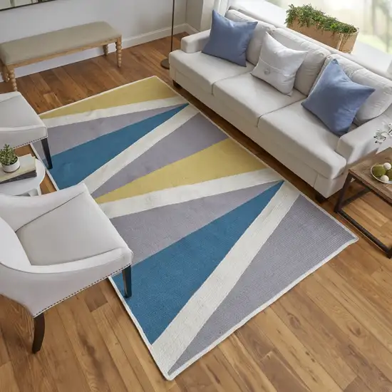 Blue Gray and Yellow Geometric Power Loom Area Rug Photo 6