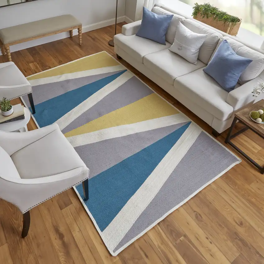 Blue Gray and Yellow Geometric Power Loom Area Rug Photo 6