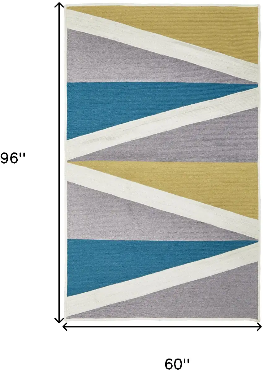 Blue Gray and Yellow Geometric Power Loom Area Rug Photo 8