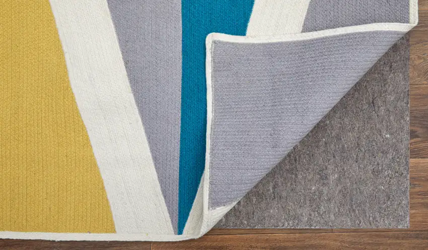 Blue Gray and Yellow Geometric Power Loom Area Rug Photo 6