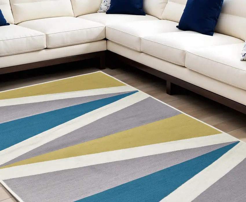 Blue Gray and Yellow Geometric Power Loom Area Rug Photo 1