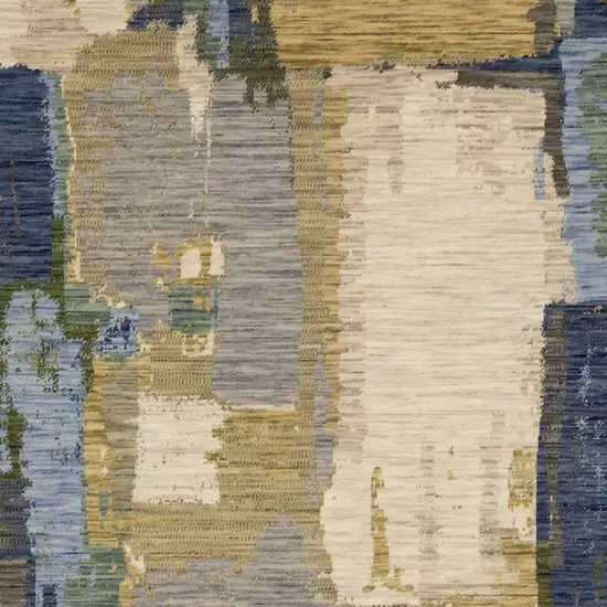 Blue Green And Beige Abstract Area Rug With Fringe Photo 8