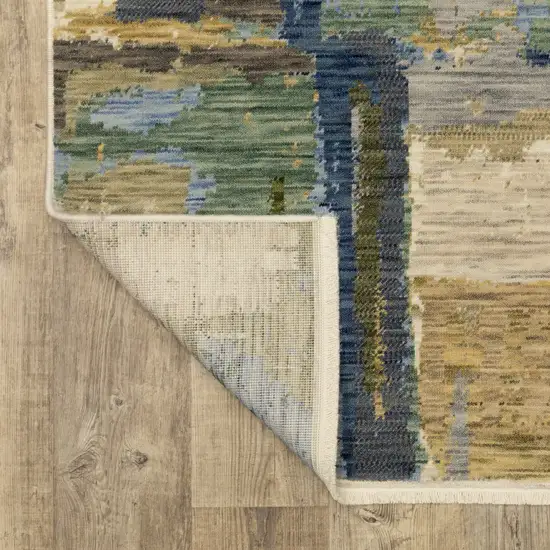 Blue Green And Beige Abstract Area Rug With Fringe Photo 7