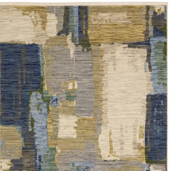 Blue Green And Beige Abstract Area Rug With Fringe Photo 6
