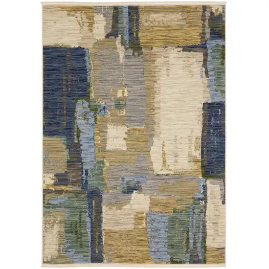 Blue Green And Beige Abstract Area Rug With Fringe Photo 5