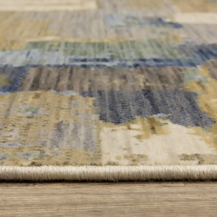 Blue Green And Beige Abstract Area Rug With Fringe Photo 6