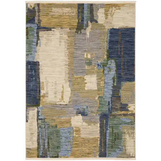 Blue Green And Beige Abstract Area Rug With Fringe Photo 4