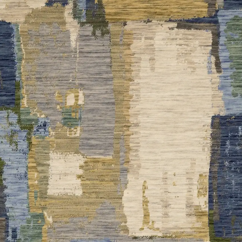Blue Green And Beige Abstract Area Rug With Fringe Photo 8