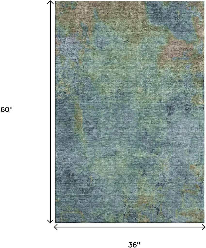 Blue Green And Beige Abstract Washable Area Rug With UV Protection Photo 3
