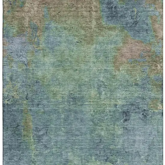 Blue Green And Beige Abstract Washable Area Rug With UV Protection Photo 2