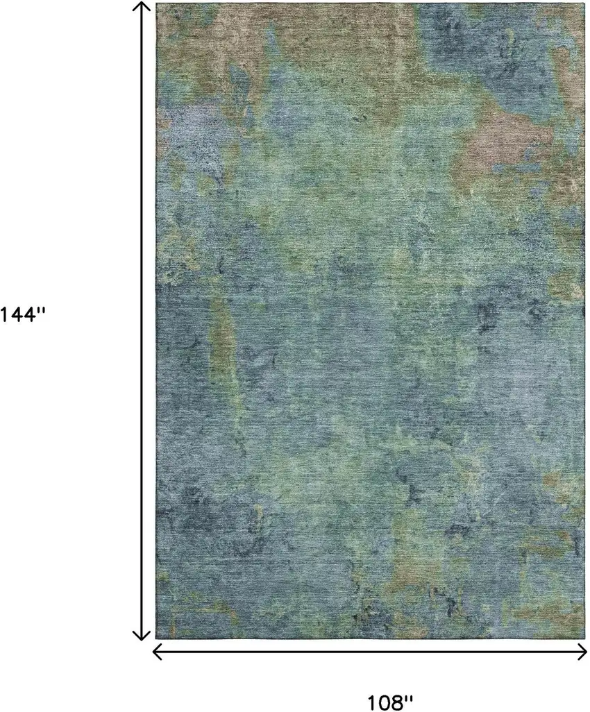 Blue Green And Beige Abstract Washable Area Rug With UV Protection Photo 9