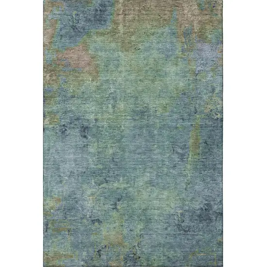 Blue Green And Beige Abstract Washable Area Rug With UV Protection Photo 2