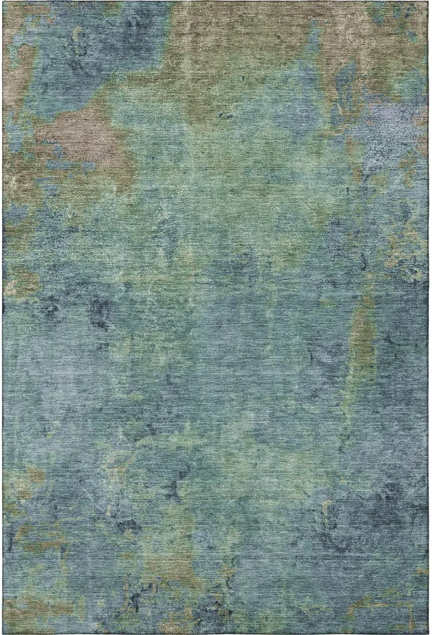 Blue Green And Beige Abstract Washable Area Rug With UV Protection Photo 3