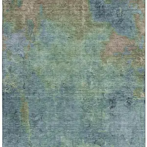 Photo of Blue Green And Beige Abstract Washable Area Rug With UV Protection