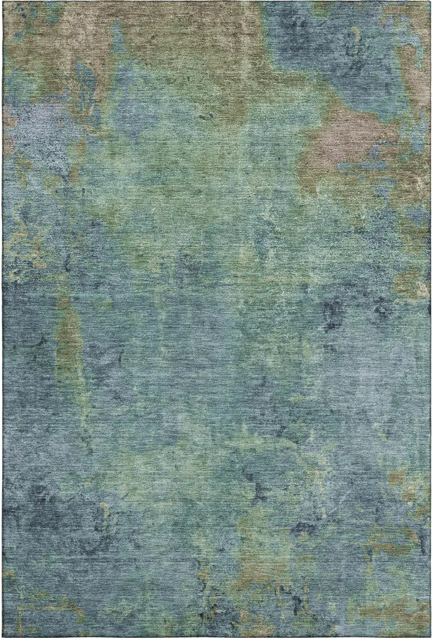 Blue Green And Beige Abstract Washable Area Rug With UV Protection Photo 1
