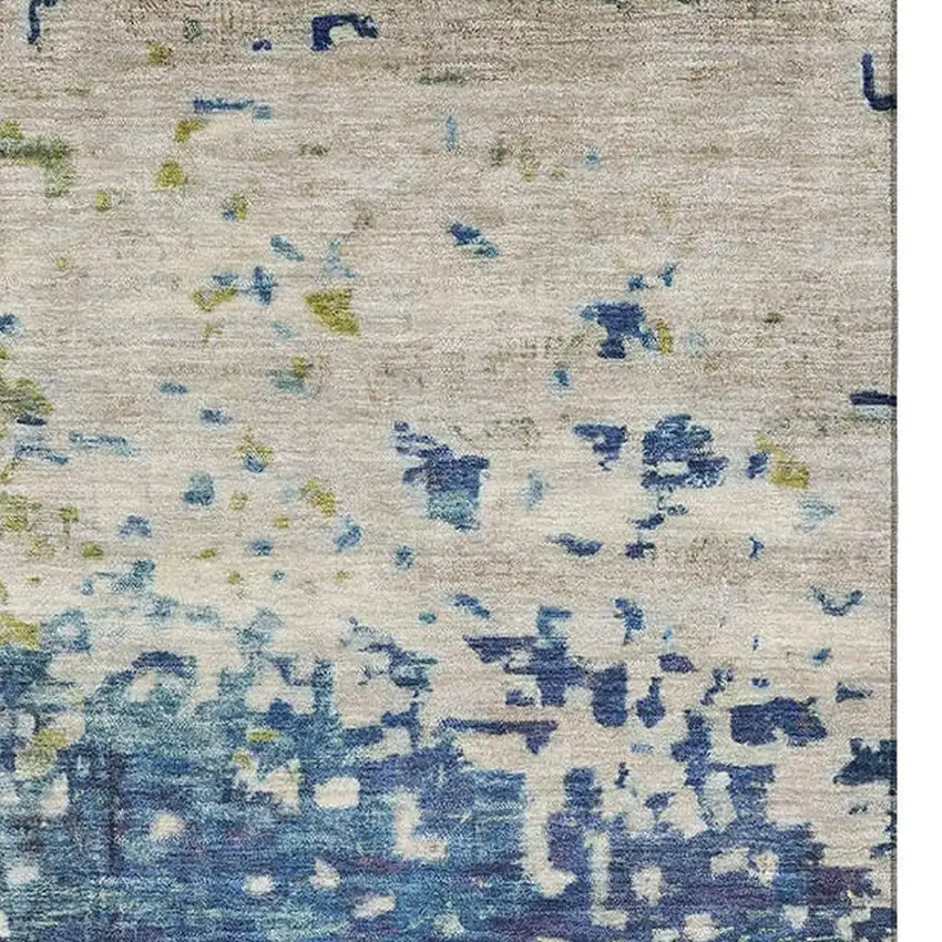 Blue Green And Beige Abstract Washable Area Rug With UV Protection Photo 3