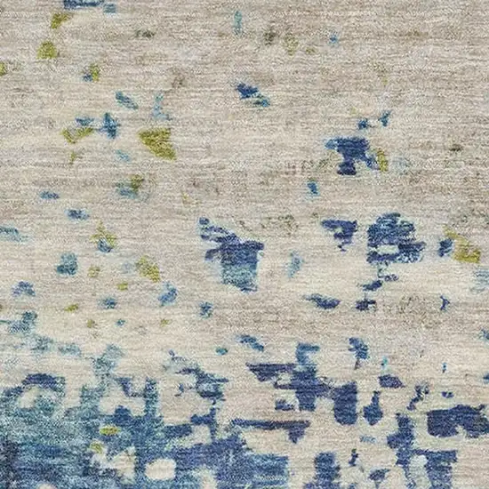 Blue Green And Beige Abstract Washable Area Rug With UV Protection Photo 2