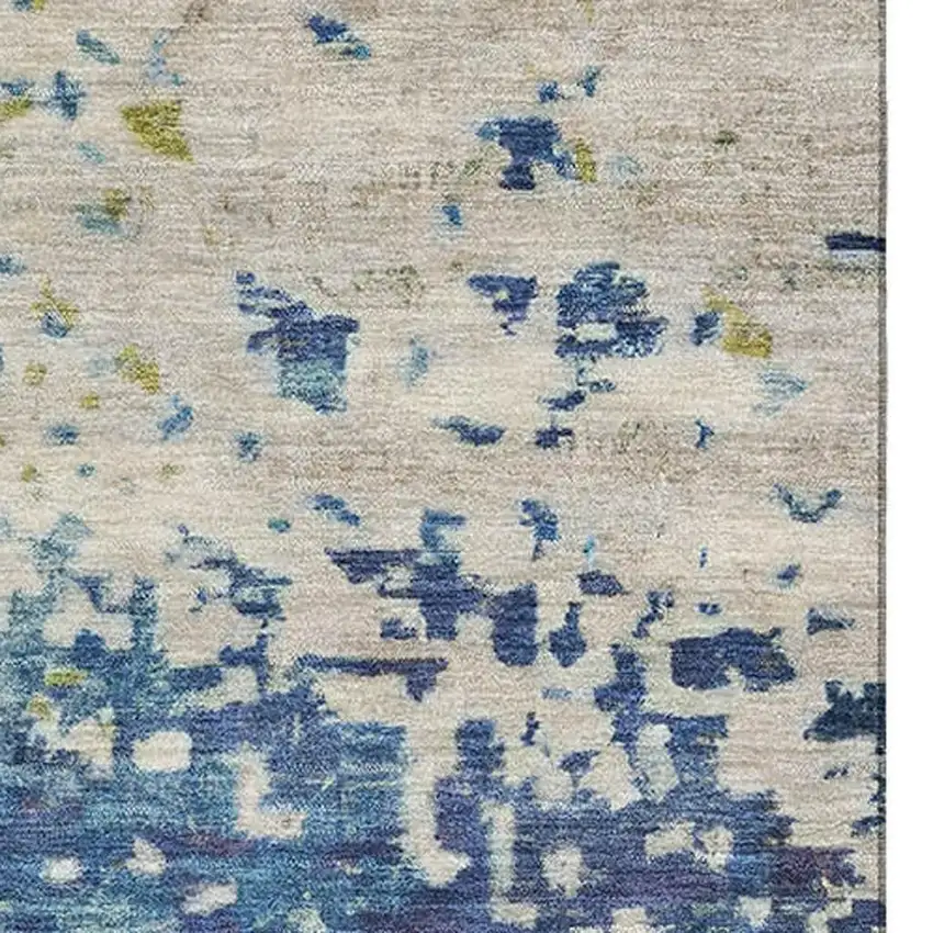 Blue Green And Beige Abstract Washable Area Rug With UV Protection Photo 2
