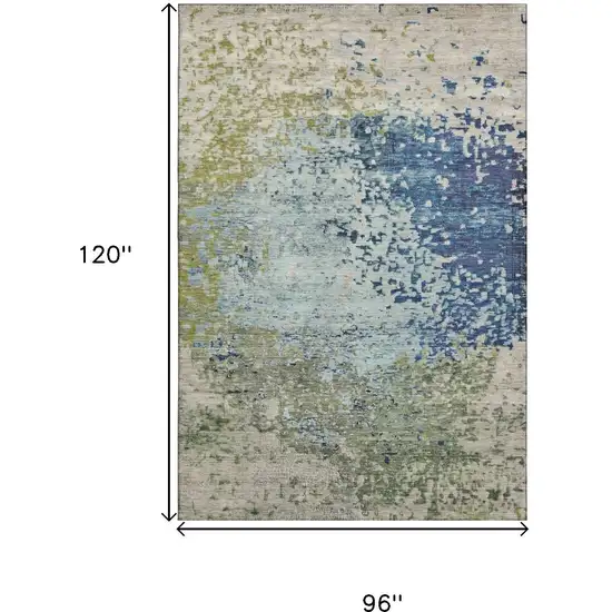 Blue Green And Beige Abstract Washable Area Rug With UV Protection Photo 9
