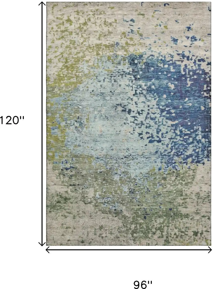 Blue Green And Beige Abstract Washable Area Rug With UV Protection Photo 9