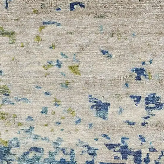 Blue Green And Beige Abstract Washable Area Rug With UV Protection Photo 2