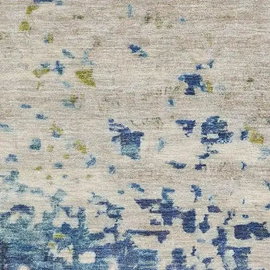 Blue Green And Beige Abstract Washable Area Rug With UV Protection Photo 2