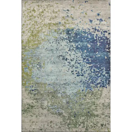 Blue Green And Beige Abstract Washable Area Rug With UV Protection Photo 1