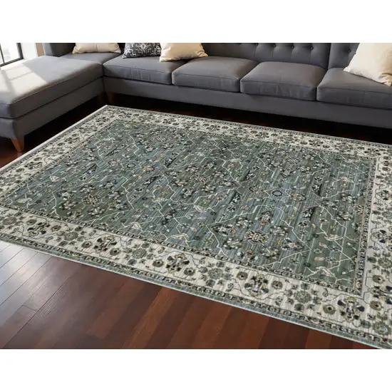 Blue Green And Beige Floral Area Rug With Fringe Photo 1