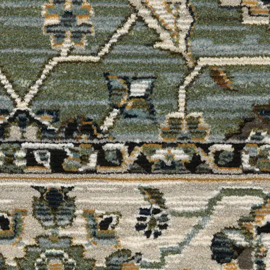 Blue Green And Beige Floral Area Rug With Fringe Photo 7