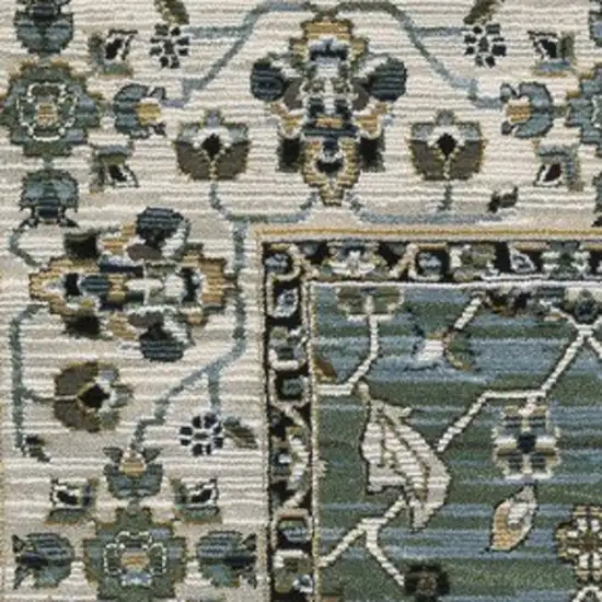 Blue Green And Beige Floral Area Rug With Fringe Photo 8
