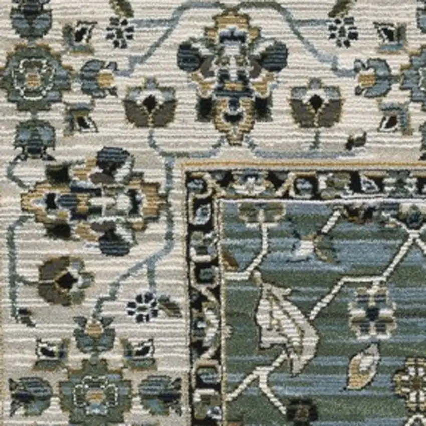 Blue Green And Beige Floral Area Rug With Fringe Photo 8