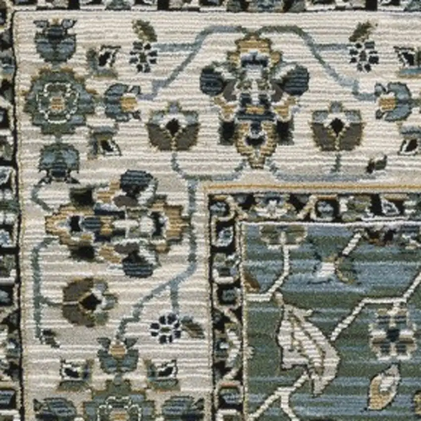 Blue Green And Beige Floral Area Rug With Fringe Photo 8