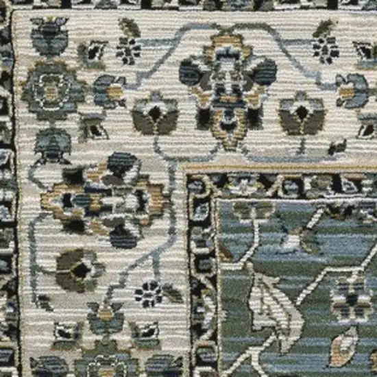 Blue Green And Beige Floral Area Rug With Fringe Photo 8