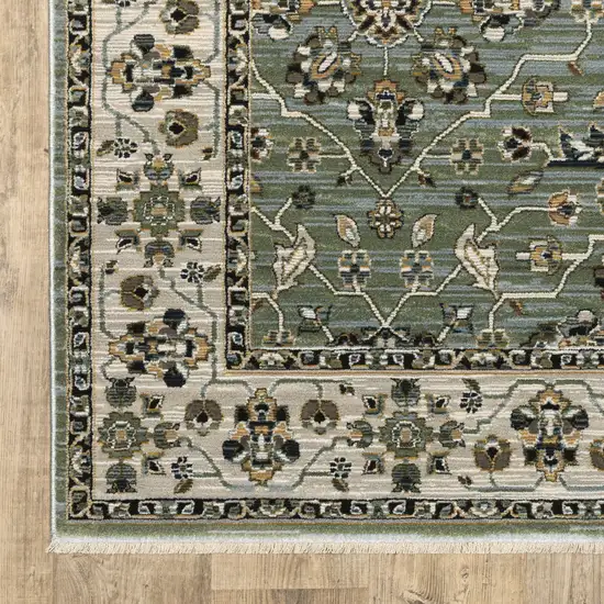 Blue Green And Beige Floral Area Rug With Fringe Photo 4