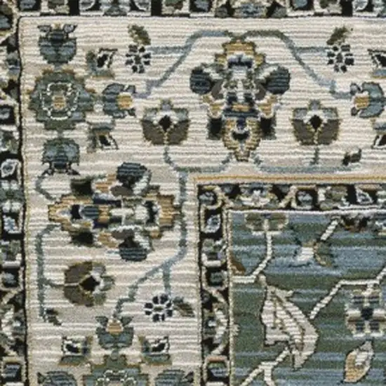 Blue Green And Beige Floral Area Rug With Fringe Photo 7