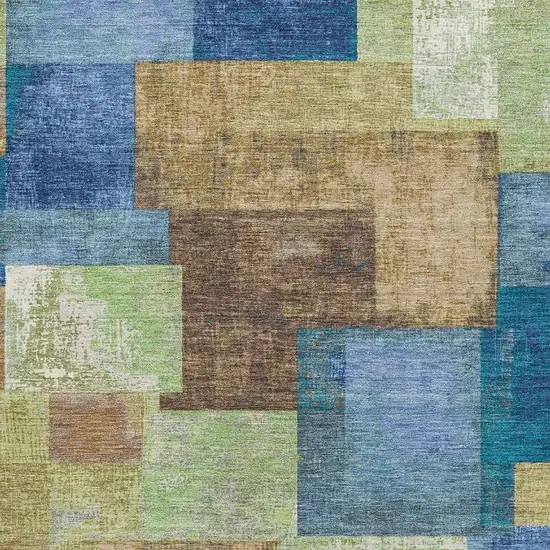 Blue Green And Beige Geometric Washable Area Rug With UV Protection Photo 3