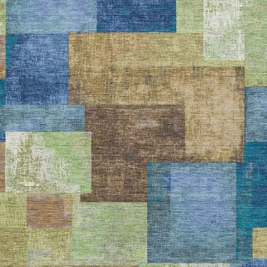 Blue Green And Beige Geometric Washable Area Rug With UV Protection Photo 3