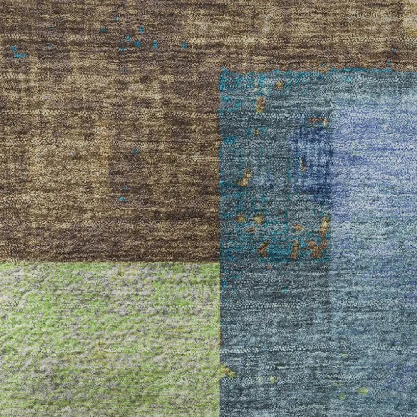 Blue Green And Beige Geometric Washable Area Rug With UV Protection Photo 8