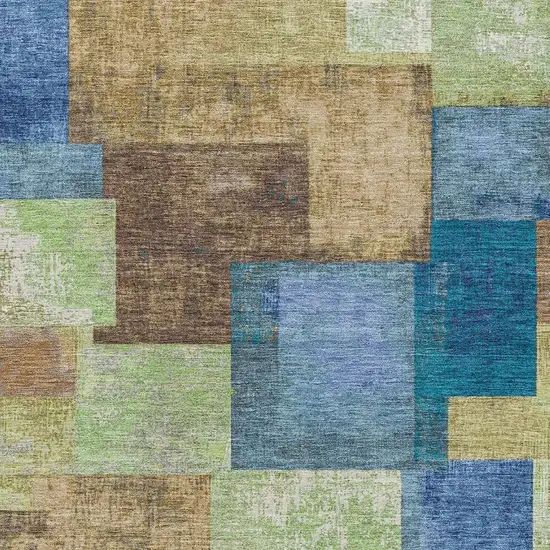 Blue Green And Beige Geometric Washable Area Rug With UV Protection Photo 3