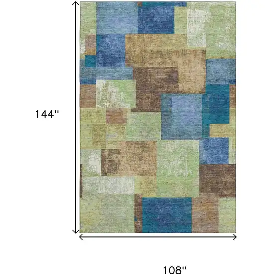 Blue Green And Beige Geometric Washable Area Rug With UV Protection Photo 9
