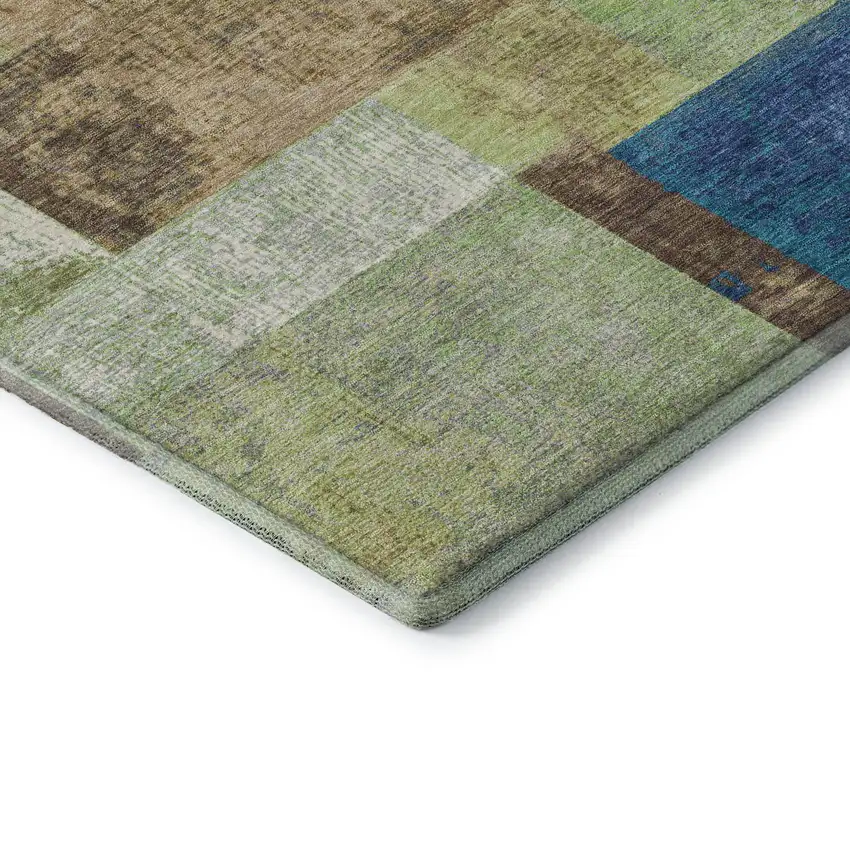Blue Green And Beige Geometric Washable Area Rug With UV Protection Photo 8