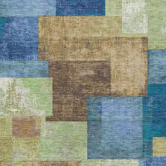 Blue Green And Beige Geometric Washable Area Rug With UV Protection Photo 3