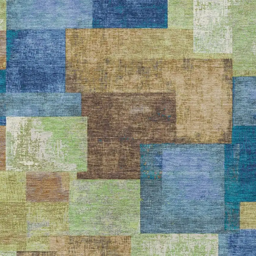 Blue Green And Beige Geometric Washable Indoor Outdoor Area Rug Photo 3