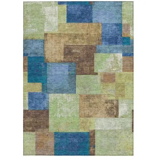Blue Green And Beige Geometric Washable Indoor Outdoor Area Rug Photo 4