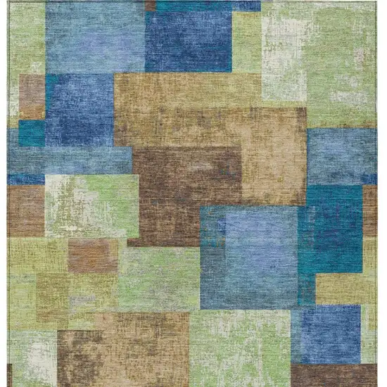 Blue Green And Beige Geometric Washable Indoor Outdoor Area Rug Photo 4