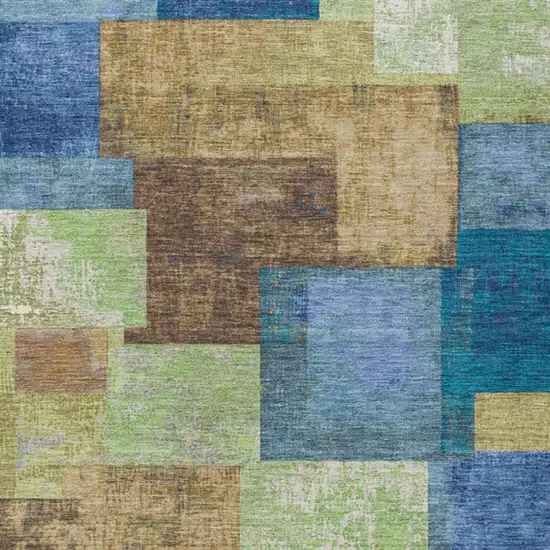 Blue Green And Beige Geometric Washable Indoor Outdoor Area Rug Photo 3